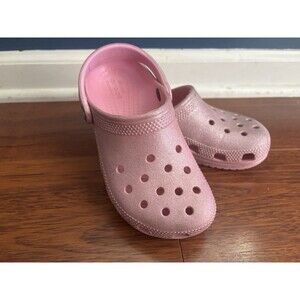 CROCS Girls Pink Sparkle Glitter Crocs Youth 13 spring Crocs slip ons sports